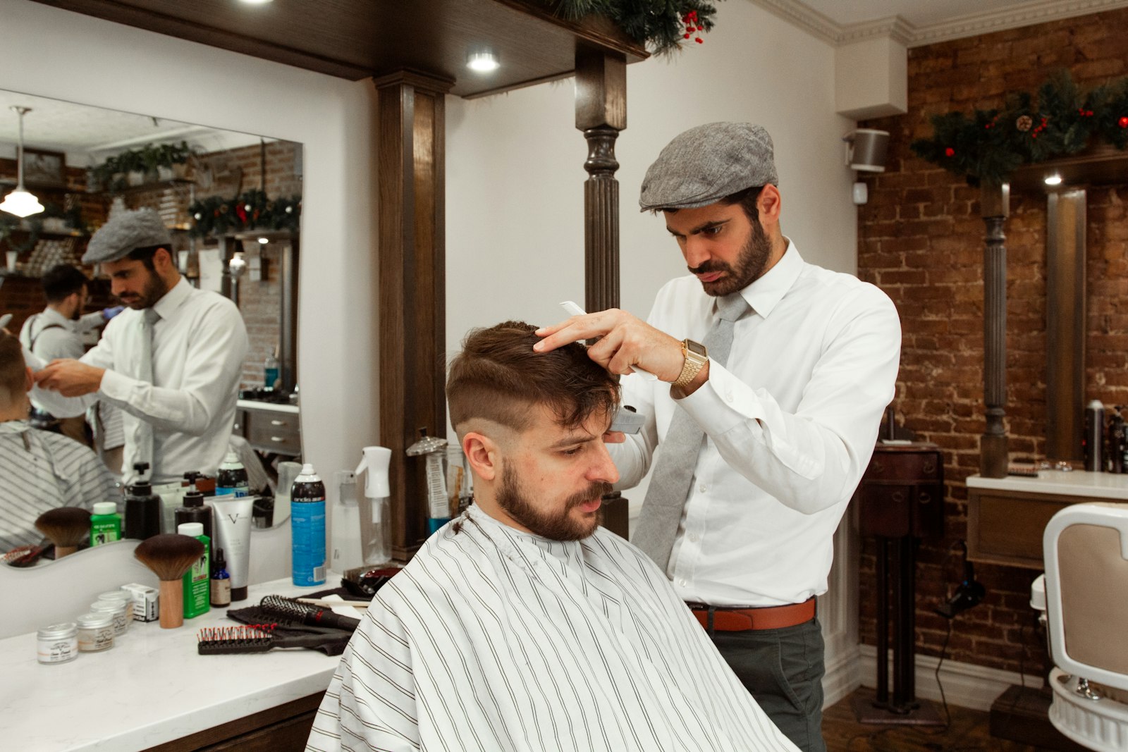 Barber cutting a client's hair